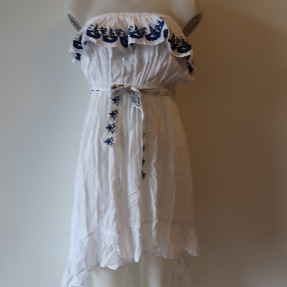 NWT TINA DEMEL RUFFLE SLEEVELESS HIGH LOW DRESS L* - Picture 3 of 8